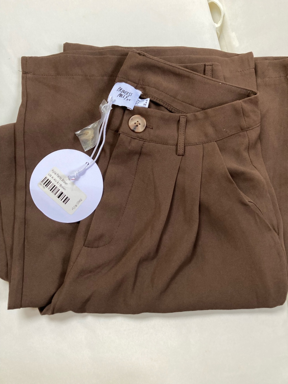 NWT Princess Polly Kylia Pants Brown High Waisted Wide Leg Pleated Trouser Sz 4 - Picture 10 of 11